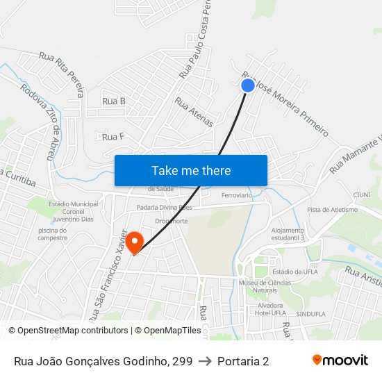 Rua João Gonçalves Godinho, 299 to Portaria 2 map