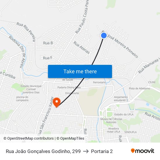 Rua João Gonçalves Godinho, 299 to Portaria 2 map