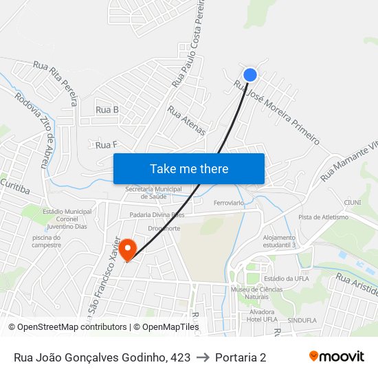 Rua João Gonçalves Godinho, 423 to Portaria 2 map