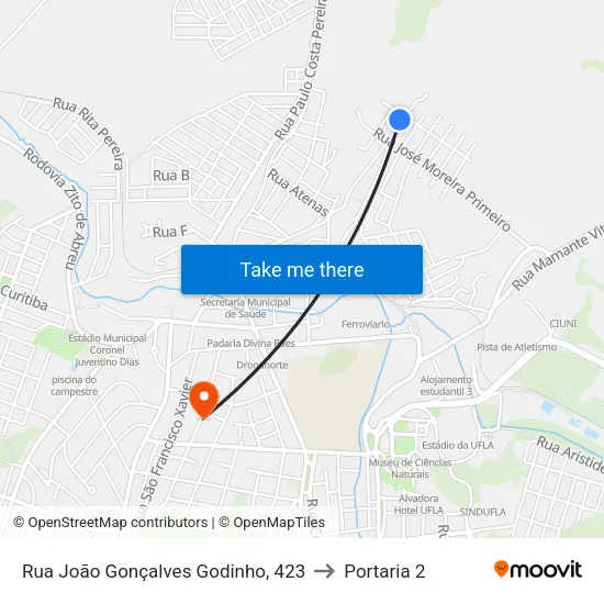 Rua João Gonçalves Godinho, 423 to Portaria 2 map