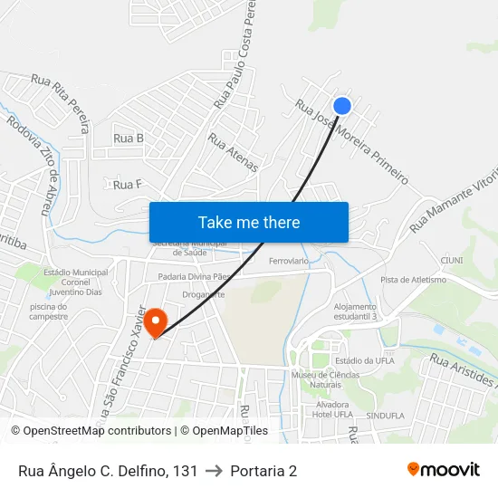 Rua Ângelo C. Delfino, 131 to Portaria 2 map