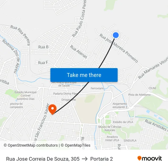 Rua Jose Correia De Souza, 305 to Portaria 2 map