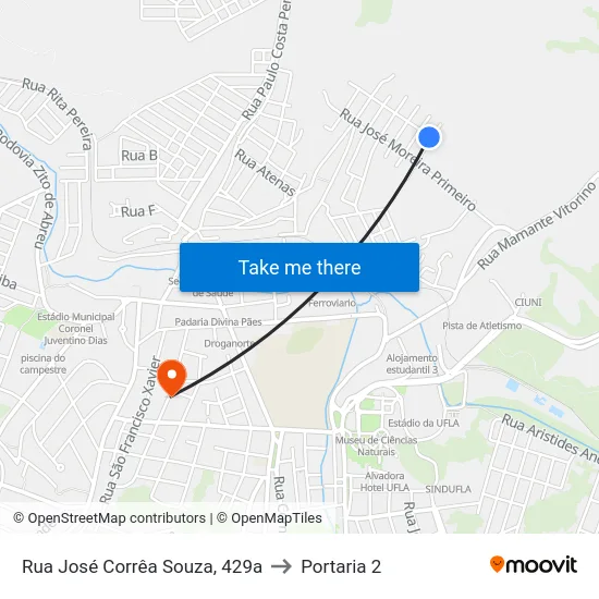 Rua José Corrêa Souza, 429a to Portaria 2 map