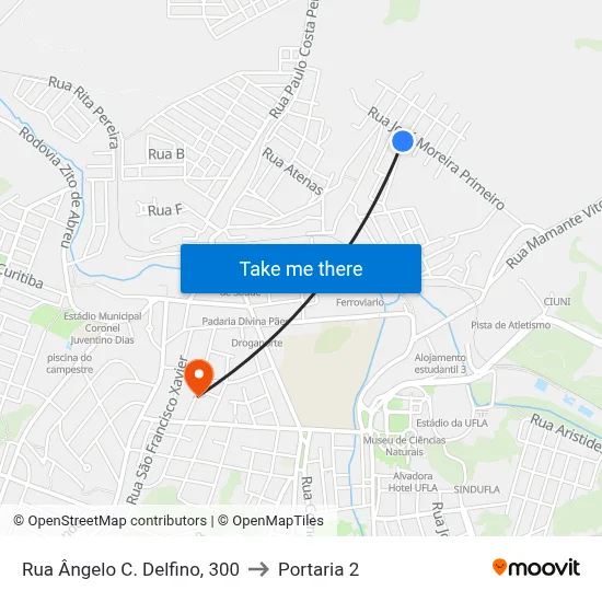 Rua Ângelo C. Delfino, 300 to Portaria 2 map