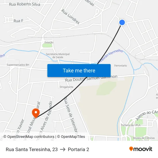 Rua Santa Teresinha, 23 to Portaria 2 map
