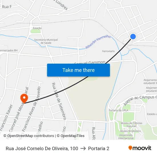 Rua José Cornelo De Oliveira, 100 to Portaria 2 map