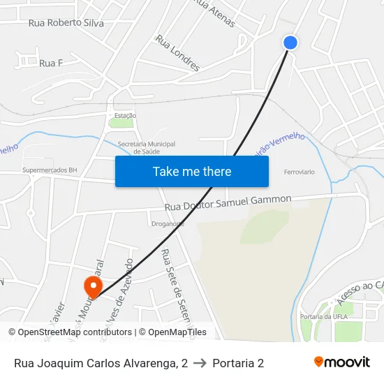 Rua Joaquim Carlos Alvarenga, 2 to Portaria 2 map
