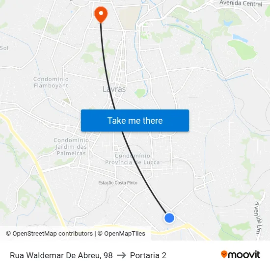 Rua Waldemar De Abreu, 98 to Portaria 2 map
