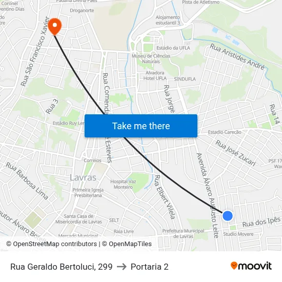 Rua Geraldo Bertoluci, 299 to Portaria 2 map