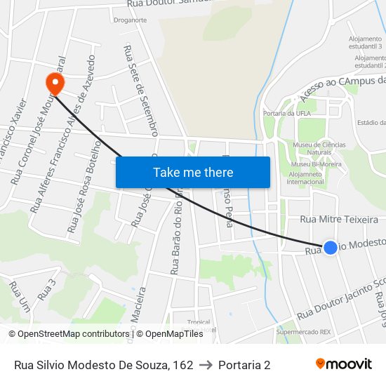 Rua Silvio Modesto De Souza, 162 to Portaria 2 map