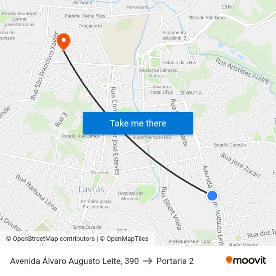 Avenida Álvaro Augusto Leite, 390 to Portaria 2 map