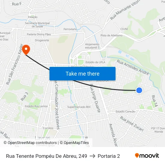 Rua Tenente Pompéu De Abreu, 249 to Portaria 2 map