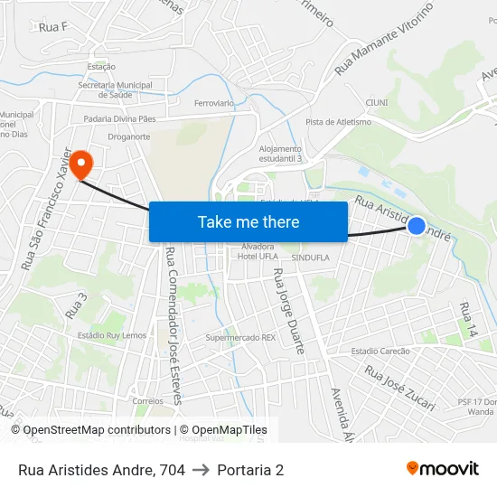Rua Aristides Andre, 704 to Portaria 2 map