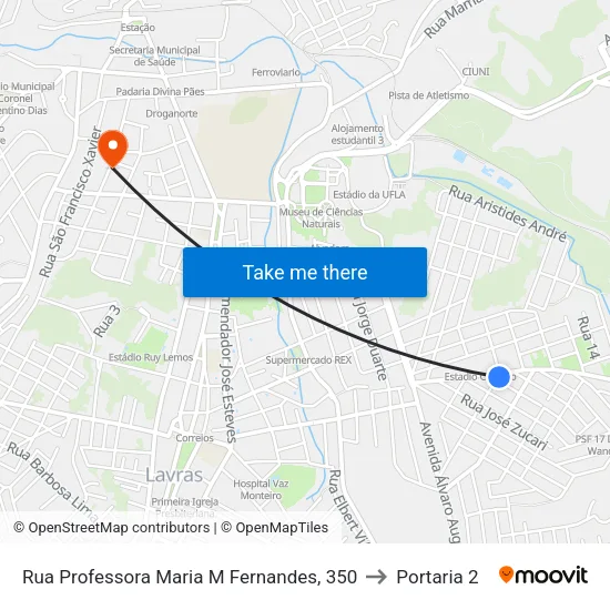 Rua Professora Maria M Fernandes, 350 to Portaria 2 map