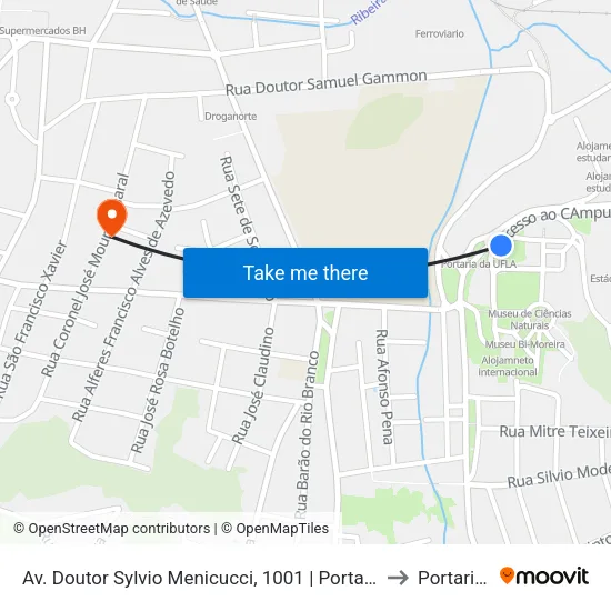 Av. Doutor Sylvio Menicucci, 1001 | Portaria Ufla to Portaria 2 map