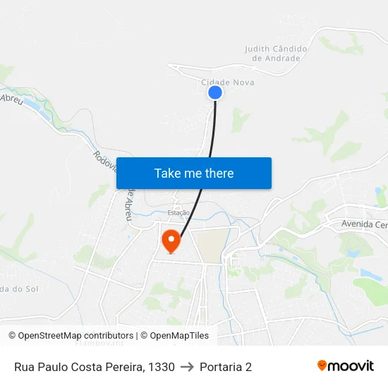 Rua Paulo Costa Pereira, 1330 to Portaria 2 map