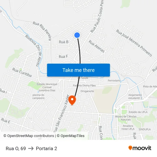 Rua O, 69 to Portaria 2 map