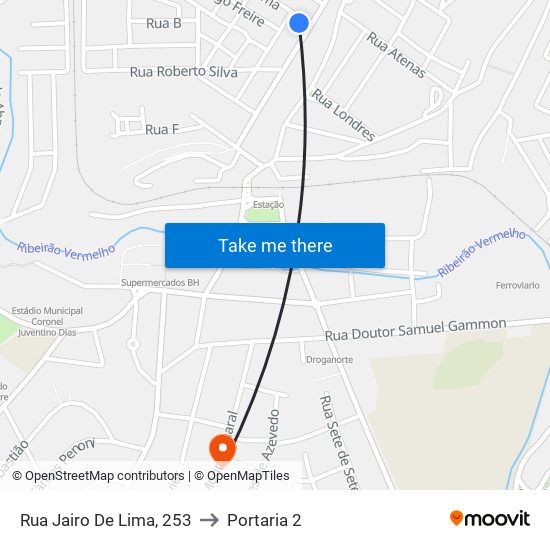 Rua Jairo De Lima, 253 to Portaria 2 map