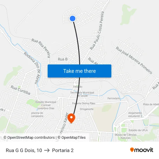 Rua G G Dois, 10 to Portaria 2 map