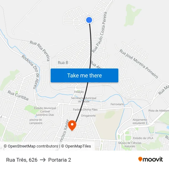 Rua Três, 626 to Portaria 2 map