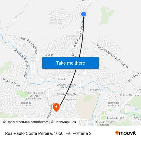 Rua Paulo Costa Pereira, 1050 to Portaria 2 map