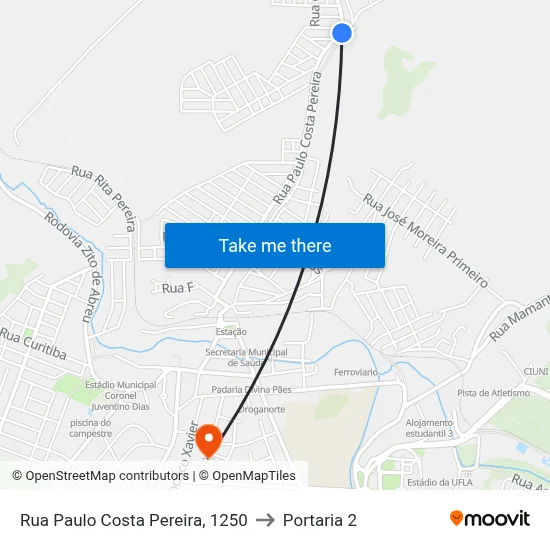 Rua Paulo Costa Pereira, 1250 to Portaria 2 map