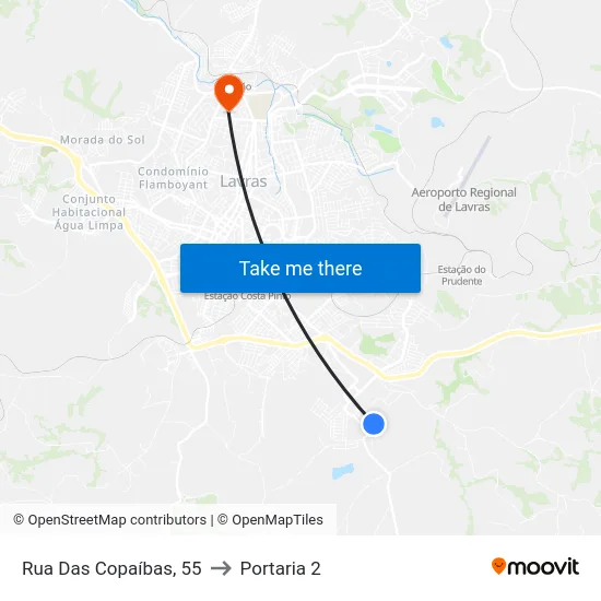 Rua Das Copaíbas, 55 to Portaria 2 map