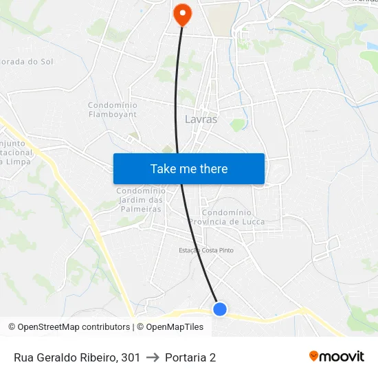 Rua Geraldo Ribeiro, 301 to Portaria 2 map