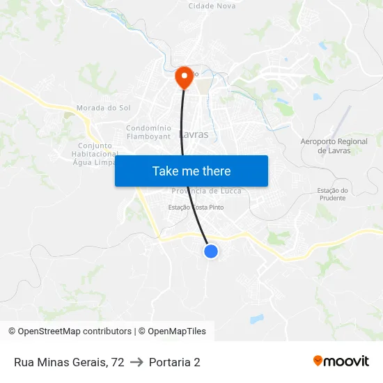 Rua Minas Gerais, 72 to Portaria 2 map