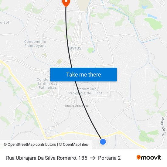 Rua Ubirajara Da Silva Romeiro, 185 to Portaria 2 map