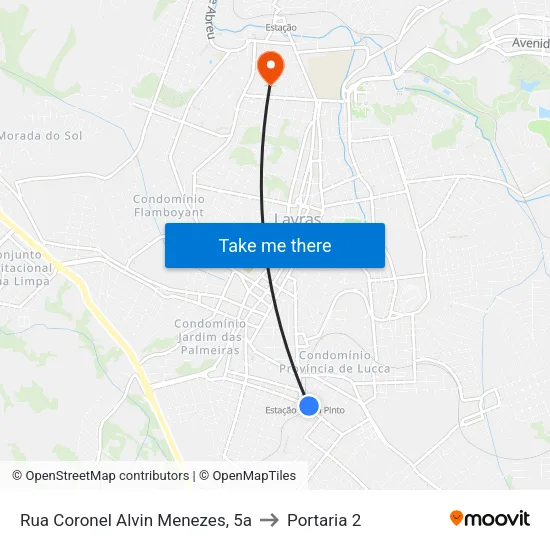 Rua Coronel Alvin Menezes, 5a to Portaria 2 map
