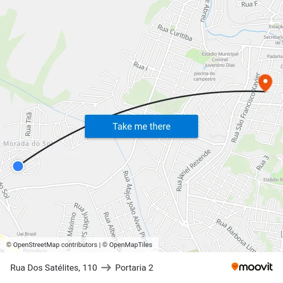 Rua Dos Satélites, 110 to Portaria 2 map