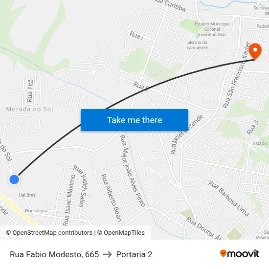 Rua Fabio Modesto, 665 to Portaria 2 map