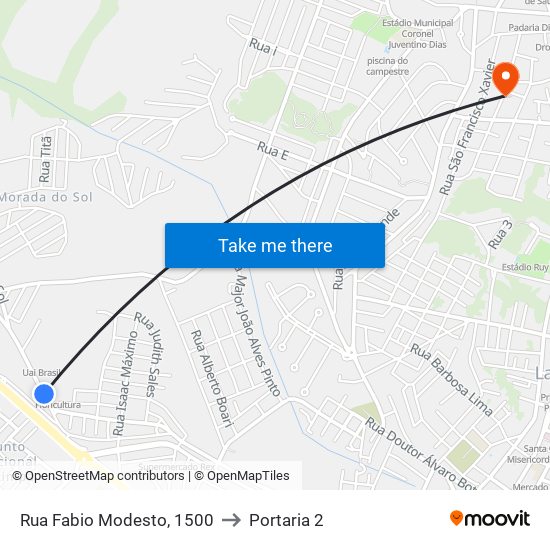 Rua Fabio Modesto, 1500 to Portaria 2 map