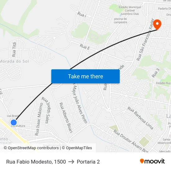 Rua Fabio Modesto, 1500 to Portaria 2 map