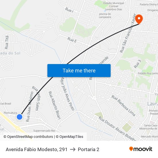 Avenida Fábio Modesto, 291 to Portaria 2 map