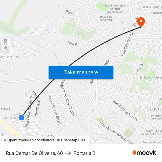 Rua Osmar De Oliveira, 60 to Portaria 2 map