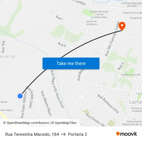 Rua Teresinha Macedo, 184 to Portaria 2 map
