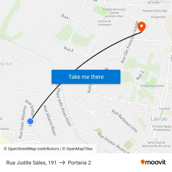Rua Judite Sáles, 191 to Portaria 2 map