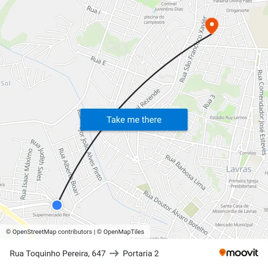 Rua Toquinho Pereira, 647 to Portaria 2 map