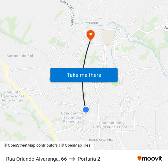 Rua Orlando Alvarenga, 66 to Portaria 2 map