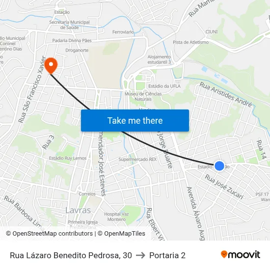 Rua Lázaro Benedito Pedrosa, 30 to Portaria 2 map
