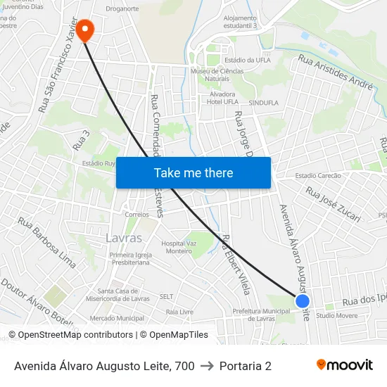 Avenida Álvaro Augusto Leite, 700 to Portaria 2 map