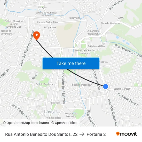 Rua Antônio Benedito Dos Santos, 22 to Portaria 2 map