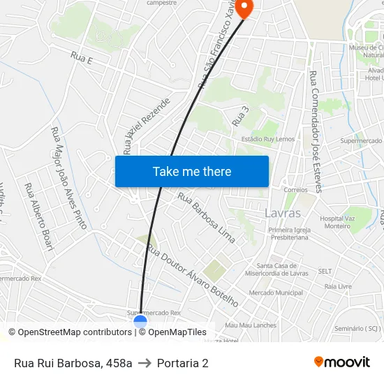 Rua Rui Barbosa, 458a to Portaria 2 map