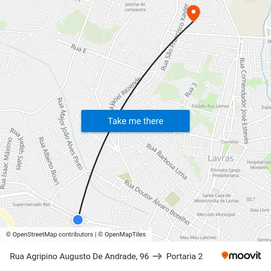 Rua Agripino Augusto De Andrade, 96 to Portaria 2 map