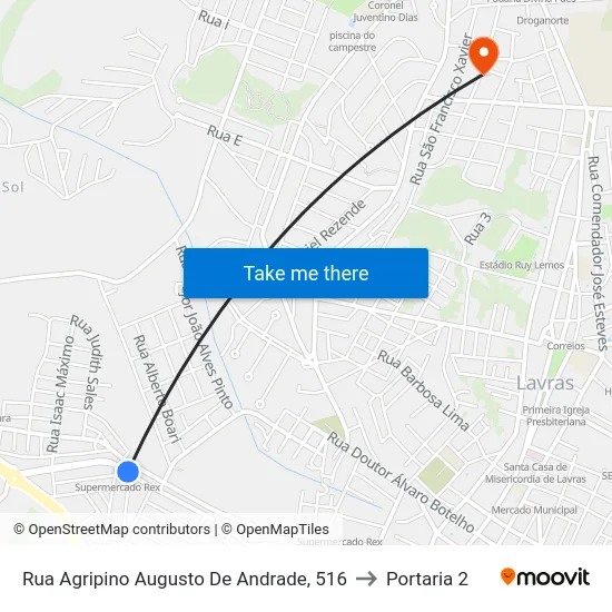 Rua Agripino Augusto De Andrade, 516 to Portaria 2 map