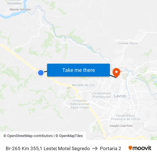 Br-265 Km 355,1 Leste| Motel Segredo to Portaria 2 map