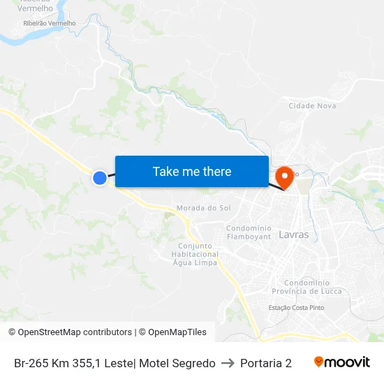 Br-265 Km 355,1 Leste| Motel Segredo to Portaria 2 map