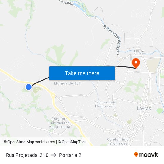 Rua Projetada, 210 to Portaria 2 map